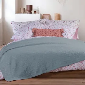 ριχτάρι πικέ dusty pink/γαλάζιο 160x240cm