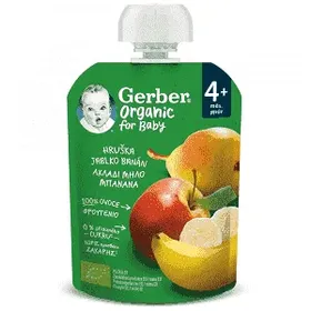 Gerber Organic Φρουτοπουρές Αχλάδι Μπανάνα Μήλο Bio 90gr