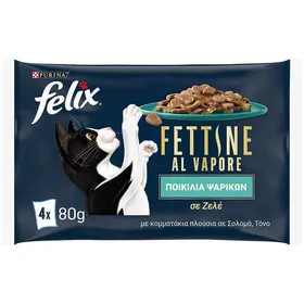 Purina Felix Γατοτροφή Με Kομματάκια Σολομό & Τόνο Σε Ζελέ 4x80γρ.