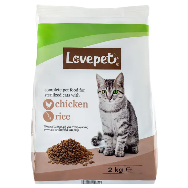 LOVEPET Γατοτροφή Κοτόπουλο Ρύζι Στειρωμένες Γάτες 2kg