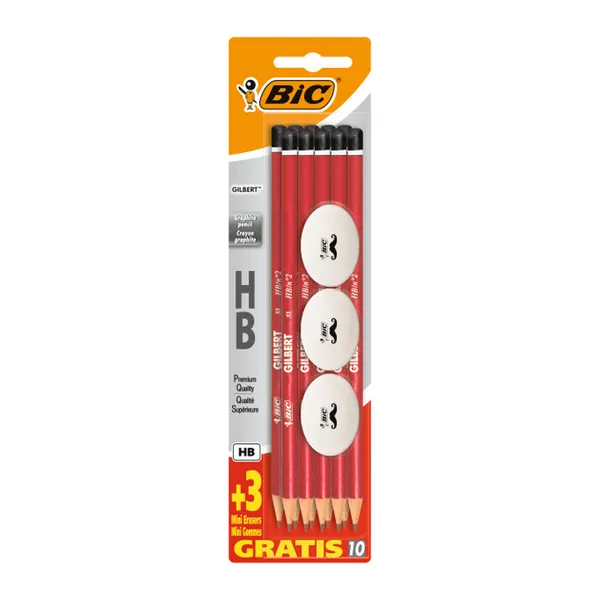 Ξύλινο μολύβι γραφίτη BIC® Gilbert® 10 τεμ. + 3 γόμες