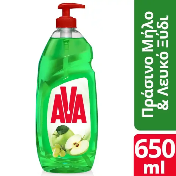 AVA Απορρυπαντικό Πιάτων Υγρό με Λευκό Ξίδι & άρωμα Πράσινο Μήλο 650ml