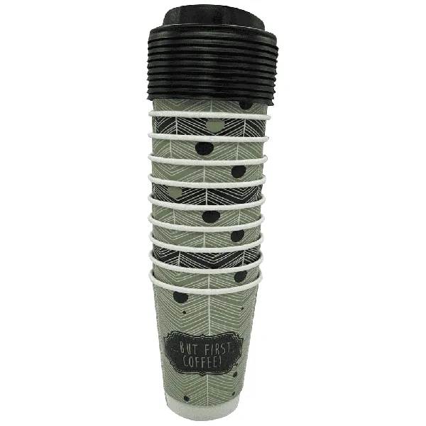 ποτήρι χάρτινο διπλότοιχο 12oz με καπάκι (10τεμ.)