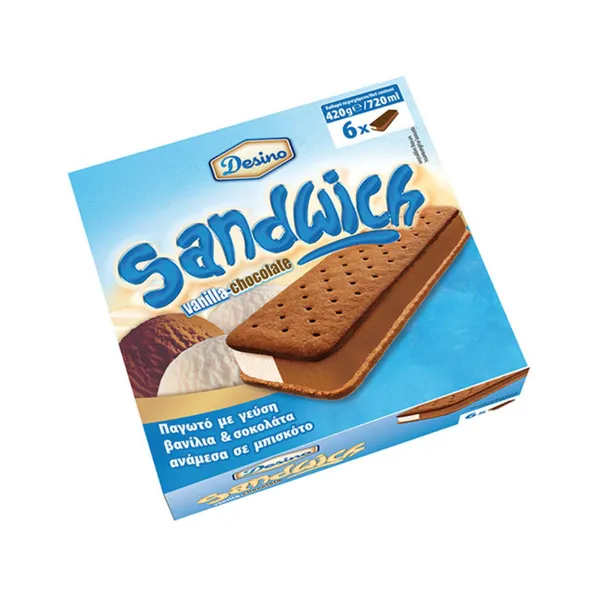 παγωτό sandwich με γεύση βανίλια - κακάο - φράουλα 112ml 6τεμ