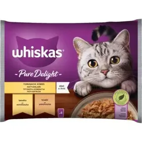 WHISKAS® Pure Delight Adult Πλήρης Υγρή Τροφή Γάτας Τρυφερά Κομμάτια Πουλερικών (Κοτόπουλο, Γαλοπούλα) Φακελάκι Πολυσυσκευασία 4x85g