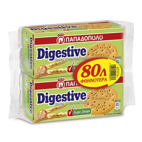 DIGESTIVE Χωρίς Ζάχαρη (2x250g)x12
