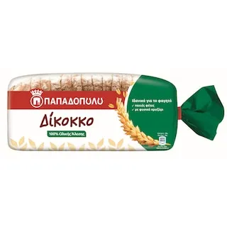 Παπαδοπούλου Δίκοκκο Ψωμί Σε φέτες Ολικής Άλεσης 500gr