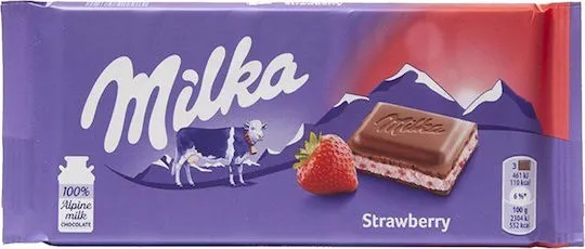 σοκολάτα γάλακτος (φράουλα 100γρ / oreo 100γρ / καραμέλα toffi 100γρ / ολόκληρα φουντούκια 95γρ / γάλακτος 90γρ / με κουφετάκια 90γρ)