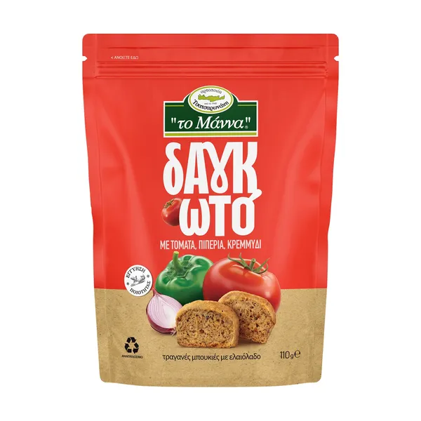 ΤΣΑΤΣΑΡΩΝΑΚΗΣ Το Μάννα Δαγκωτό Παξιμάδι με Ντομάτα, Πιπεριά & Κρεμμύδι 110g