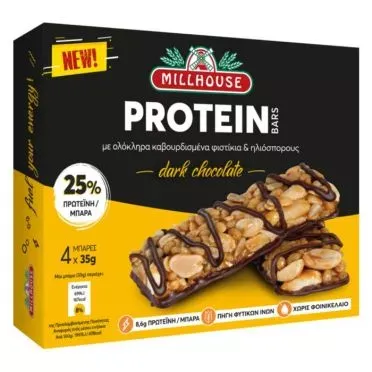 MILLHOUSE PROTEIN BARS ΜΑΥΡΗ ΣΟΚ.4Χ35γρ