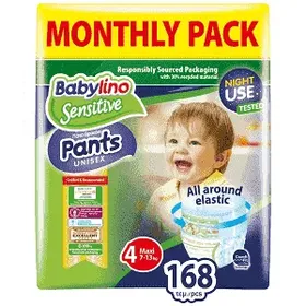 Babylino Sensitive Pants Πάνες Monthly Pack No4 168τεμ (7-13Kg)