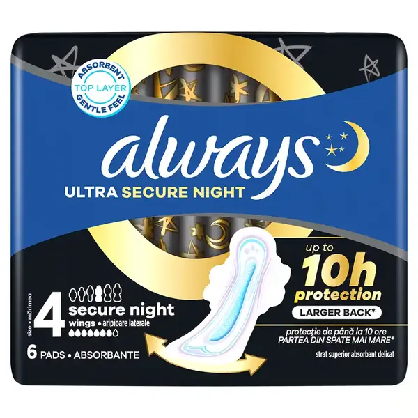 Always Ultra Σερβιέτες Secure Night (Μέγεθος 4) Με Φτερά 6τεμ.