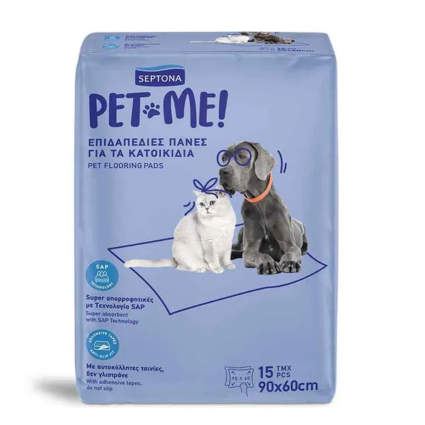 Septona Pet Me Πάνες Επιδαπέδιες Για Κατοικίδια 90x60cm. 15τεμ.
