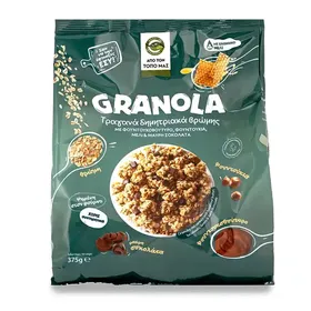 Μασούτης Από Τον Τόπο Μας Granola Φουντουκοβούτυρο Mε Φουντούκια Μέλι & Μαύρη Σοκολάτα 375γρ.