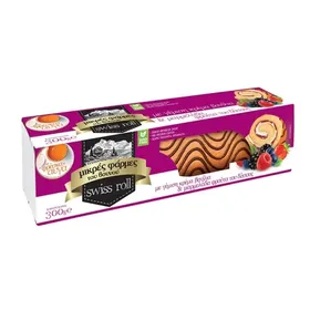 SWISS ROLL με γέμιση κακάο ή βανίλια ή φρούτα δάσους 300γρ.