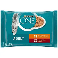 Purina One Υγρή Τροφή Για Γάτες Κοτόπουλο Βοδινό Καρότο 4x85gr