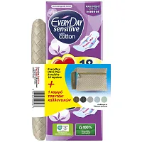 EVERYDAY Sensitive Cotton Σερβιέτες Ultra Plus Maxi Night 18τεμ +Νεσεσέρ Δώρο