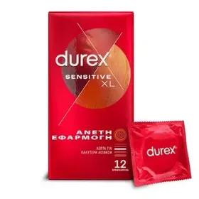 Durex Προφυλακτικά Λεπτά Sensitive Άνετη εφαρμογή XL, 12 τεμάχια