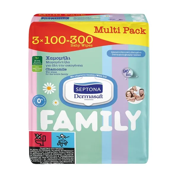 SEPTONA Family Μωρομάντιλα Dermasoft Χαμομήλι 3χ100τεμ
