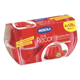 ΜΕΒΓΑΛ Ζελέ Recor Με Γεύση Φράουλα και Κομμάτια Φρούτων 4x128gr