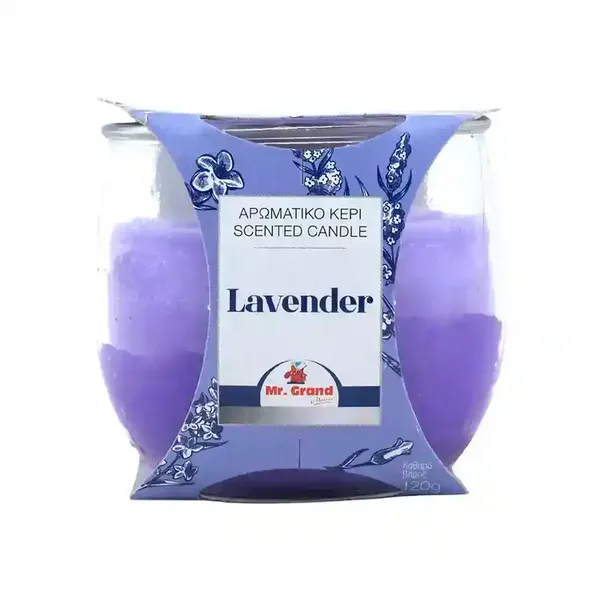 MrGrand Αρωματικό Κερί Lavender Σε Γυάλινο Ποτήρι Διαφανές Στρογγυλό 120γρ.