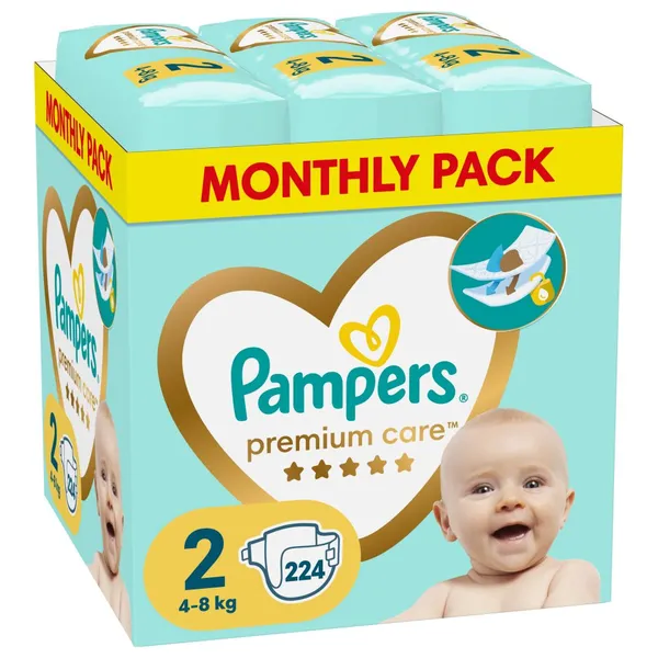 PAMPERS Πάνες Μωρού Premium Care Νο2 Αποκλειστικά Online 224 Τεμάχια