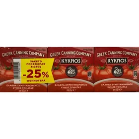 χυμός τομάτας ελαφρά συμπυκνωμένος 7% 3×250γρ.