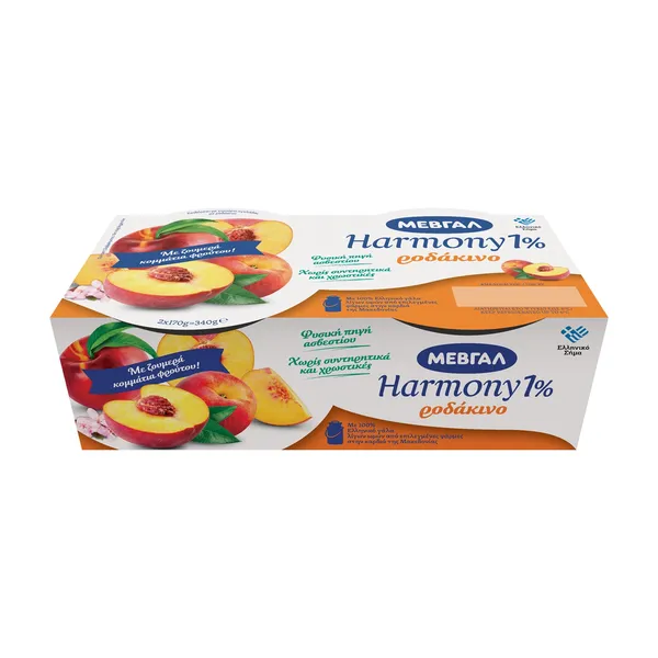 ΜΕΒΓΑΛ Harmony Επιδόρπιο Γιαουρτιού 1% Ροδάκινο 2x170g
