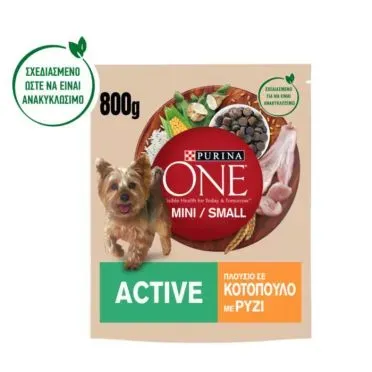 Purina ONE® “MINI” Active Πλoύσιο σε Κοτόπουλο με ρύζι  800gr
