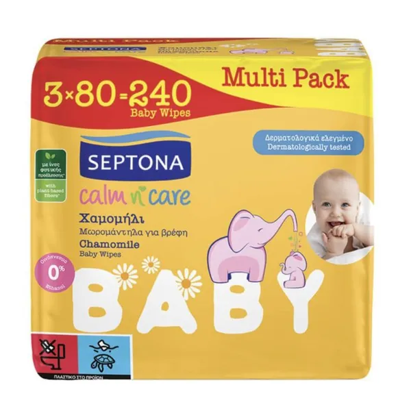calm n' care baby μωρομάντηλα χαμομήλι 80τεμ. (3x80 Multipack)