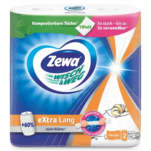 WISCH&WEG Extra Lang χαρτί κουζίνας 2 ρολά 376γρ.