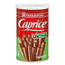 CAPRICE Πουράκια Γκοφρέτα Σοκολάτα 30% Λιγότερη Ζάχαρη 250g