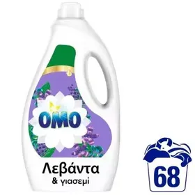 OMO Υγρό Απορρυπαντικό Πλυντηρίου Ρούχων Λεβάντα & Γιασεμί 68ΜΕΖ