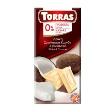 Torras Χωρίς Γλουτένη Λευκή Σοκολάτα με Καρύδα & Γλυκαντικά 75γρ