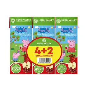 Φρουτοποτό Peppa Pig Φράουλα Μήλο Σταφύλι Nutri Valley 6x250 ml