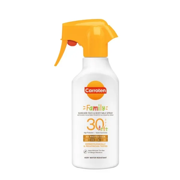 FAMILY SUNCARE FACE AND BODY MILK SPRAY Αντλία SPF30 270ml / SENSITIVE SUNCARE MILK SPRAY Γαλάκτωμα SPF50 200ml
