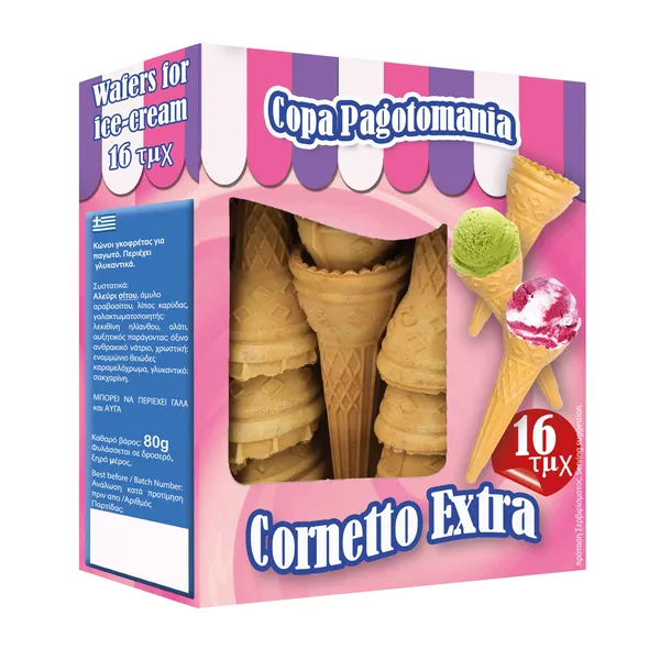 Χωνάκια παγωτού extra PAGOTOMANIA 16 τεμ. 80gr