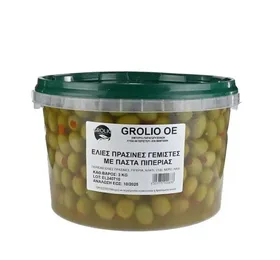 OLYMP πράσινες ελιές γεμιστές με πάστα πιπεριάς 700γρ • στραγγιστό βάρος 400γρ