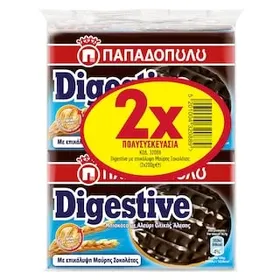Παπαδοπούλου Digestive Μπισκότα Μαύρη Σοκολάτα 2x200gr
