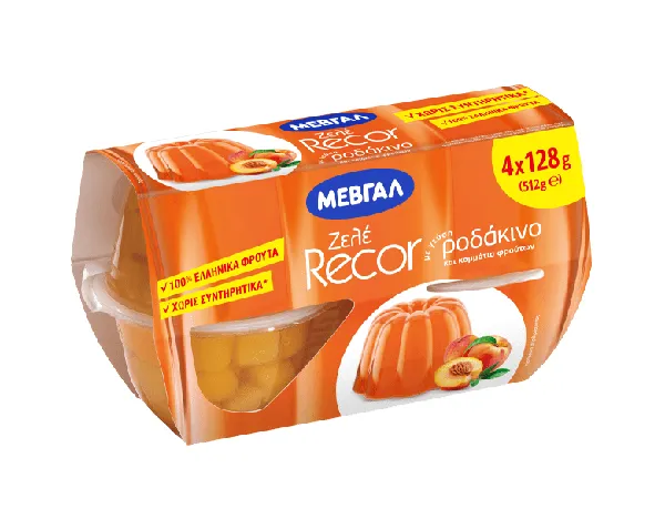 ΜΕΒΓΑΛ Recor ζελέ ροδάκινο ή φράουλα 4x128γρ.