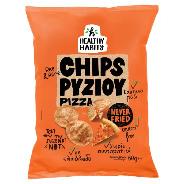 HEALTHY HABITS Chips Ρυζιού Γεύση Pizza, τυρί ή αλάτι πιπέρι 60γρ.