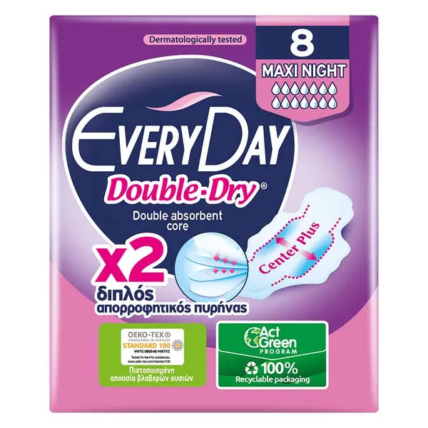 Everyday Σερβιέτες Double Dry Ultra Plus Maxi Night 8 τεμ.