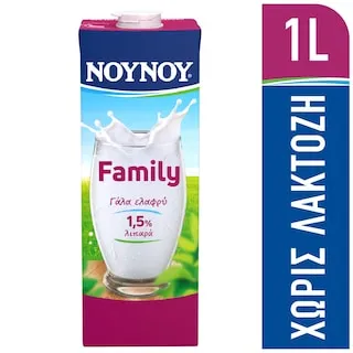NOYNOY Family Αγελαδινό Γάλα Υψηλής Θερμικής Επεξεργασίας Χωρίς Λακτόζη 1lt