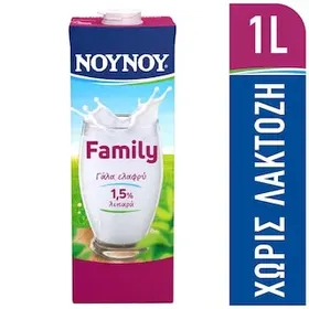 NOYNOY Family Αγελαδινό Γάλα Υψηλής Θερμικής Επεξεργασίας Χωρίς Λακτόζη 1lt