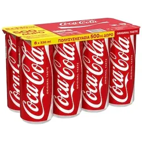COCA COLA Αναψυκτικό Cola Κουτί 8x330ml 500ml Δώρο