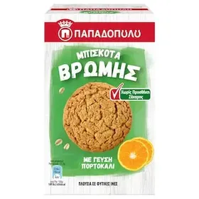 Μπισκότα Βρώμης με Γεύση Πορτοκάλι Χωρίς Προσθήκη Ζάχαρης 155g