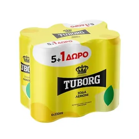 TUBORG Σόδα με Λεμόνι Χωρίς ζάχαρη 5x330ml +1 Δώρο