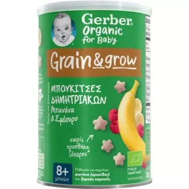 Gerber Orgαnic Μπουκιτσες Δημητριακων Μπανανα Και Σμεουρο 35g