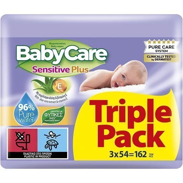 BABYCARE sensitive plus μωρομάντηλα 54τεμ 3 πακέτα