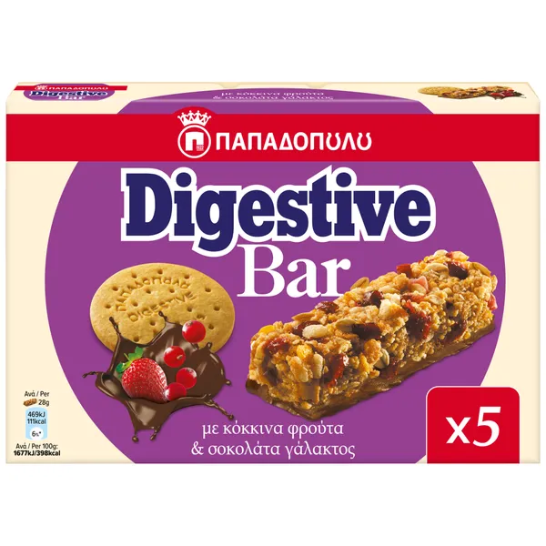 Digestive bars με σοκολάτα γάλακτος & πρωτεΐνη 28g (5τεμ.)